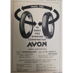 1961 Avon Speedmaster SM Safety Mileage Motorcycle Tires Print Ad
